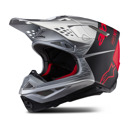 Crosshelm Alpinestars Supertech S-M10 Flood Silber/Schwarz/Rot S
