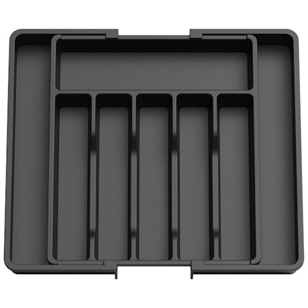 Besticklåda Organisatör, Utdragbar Redskapsbricka för Kök, Justerbar Bestickhållare, Plastförvaring för Skedar Gafflar Knivar, Stor, Svart