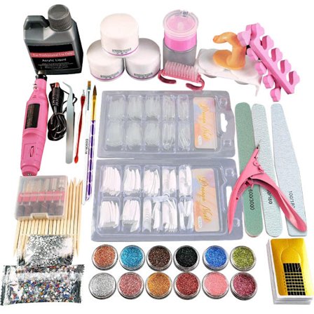 Akryl Nail Kit False Nails Full Kit Tillbehör för manikyr nagelfilar Bärbar nagelborrmaskin för DIY Nail Art