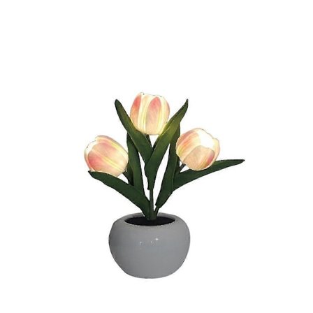 Mike Tulip Lampe Bordlampe LED Simulering Tulip Nattlys Falsk Blomsterbukett 3 Hoder Med Keramisk Vase Soverom Nattbordslampe For Hjem Stue De