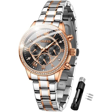 Damklockor, roséguldfärg, mode diamantkronograf, vattentät lysande kvarts rostfritt stål damklockor Reloj para Mujer