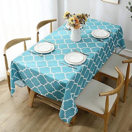 Wekity Duk til rektangulære bord, vanntett sateng, vaskbar, spisebordbeskytter for høytid, fest, teal og hvit, 60 x 84 tommer