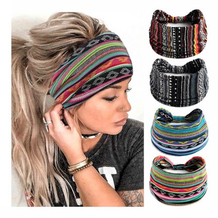 Boho Pannebånd for Kvinner, Trendy Stretch Brede Hårbånd, Knyttede Turbanpannebånd, Yoga Løpesvettebånd, Elastisk Pannebånd, Stilig Omslag