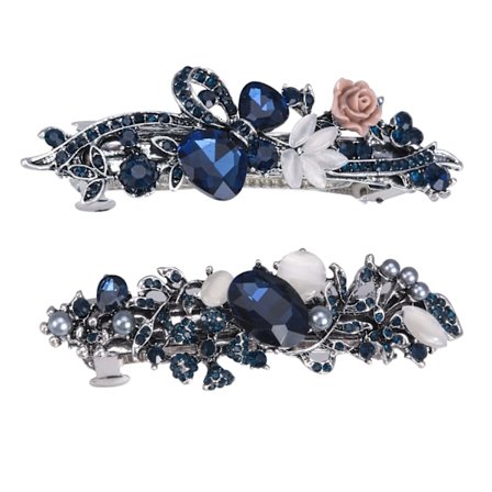 2 stk Vintage Leafy Barrette Stor Hårklemme Retro Fransk Sølv Krystall Barrette Rhinestone Blomster Hårklemmer Hårtilbehør