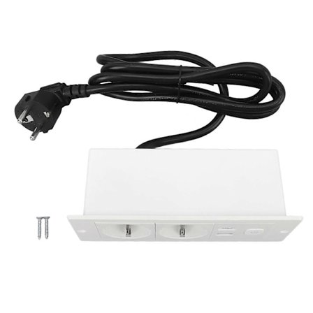 Innfelt Strømskinne 3 i 1 USB Type C-kontakt Innebygd Skrivebordskontakt med Bryter og Kabel for Benkeplate Konferansebord Kontor Hjem