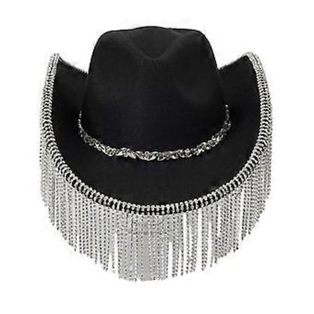 Glitter Cowboyhatt Dusker Krystall Vill for utdrikningslag Disco Krystall Cowboyhatt Disco Hatt for Skuespiller Skuespillerinne Svart( )