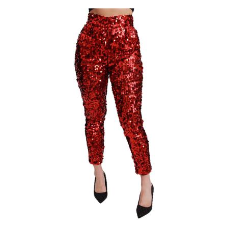 Dolce & Gabbana Sequined Cropped Byxor Byxor röd, Dam, Dam, Storlek: S