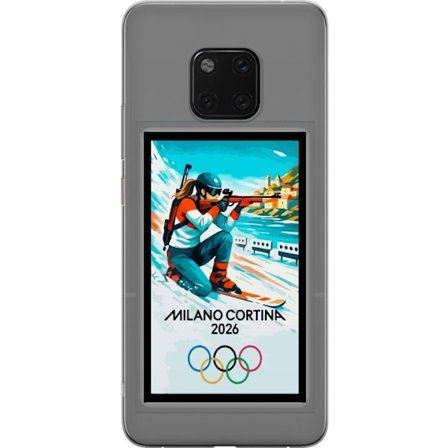 Kompatibelt Mobildeksel til Huawei Mate 20 Pro Retroplakat Cortina Milano 2026 med fjell, vintersportsutøvere, italienske trikolor, Milano-katedralen