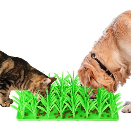 Silikone Græsmåtte til Katte, Langsom Madmåtte Græs, Kæledyrs Snusemåtte til Hund, Grønt Græs Silikone Kat Foder Måtte Motiverer Kæledyr til at Søge 