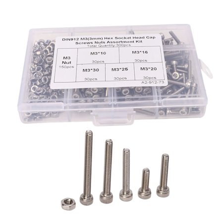 M3 Hex Socket Head Screws 304 Rostfritt Stål Hex Cap Bultar Muttrar Assortment Kit med Förvaringslåda