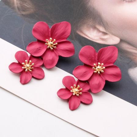 Vintage Double Flower Drop øreringe Dangle Party smykker Rose red