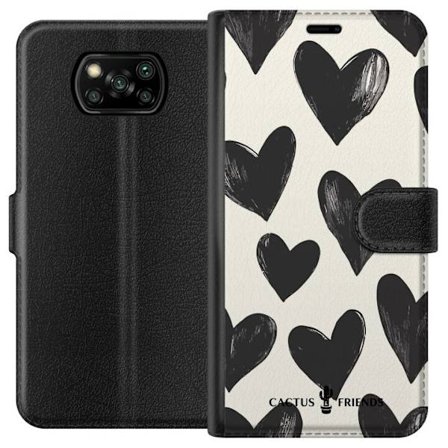 Kompatibel Tegnebogsetui til Xiaomi Xiaomi Poco X3 NFC Cactus and Friends - Bold Black Love Pattern