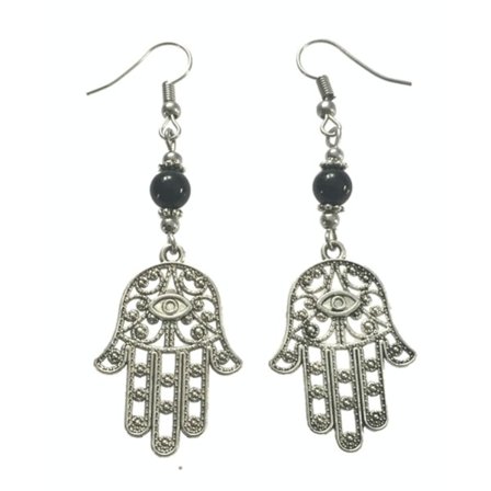 Earrings - Hamsa - Hand of Fatima - Onyx