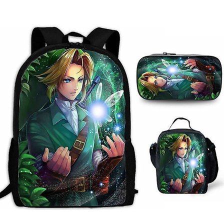 The Legend Of Zelda Papel 3 stk/sett Ryggsekk 3d Print Skole Student Skolesekk Anime Laptop Dagsekk Lunsjveske Penal