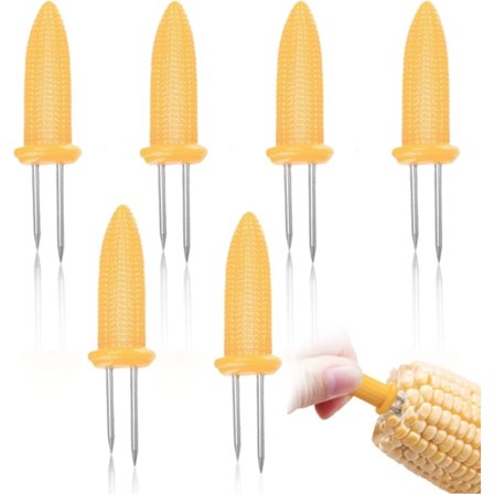 Korn-spyd, rustfritt stål kornkolbe-spyd, BBQ korn-spyd, for grilling, kjøkken, piknik, utendørsfest, C