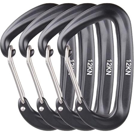 12kn Karabiinirenkaat avaimenper ksi, 4 kpl alumiinista napsautuskoukkuja riippumatoille, leirint n ja kalastukseen