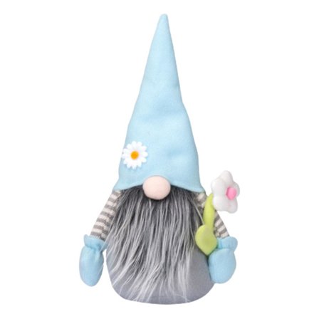 Nissepute i plysj, bomullsfyllt, søt kortbeint dvergdukkedekorasjon, blå/rosa plysjdukke uten ansikt, TV-bordskapsornament, påskegave (blå)