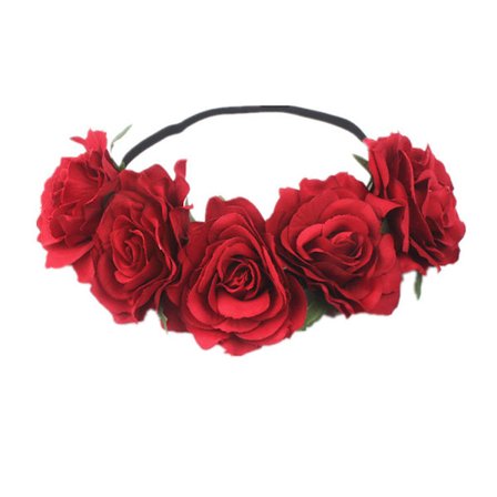 Rose Red Rose Flower Crown Woodland Hair Wreath Festival Head DXGHC
