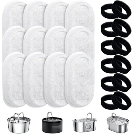 Fontæne Fontæne Kattefontæne, 12 stk. filtre + 12 stk. vandfontæne stimulerende udskiftningsfiltre, filterhår, aktivt kul trelagsfiltrering