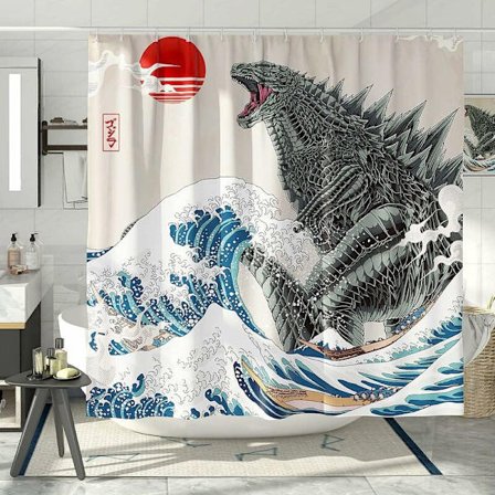 Rolig duschdraperiuppsättning, roliga animerade monsterduschdraperier för badrum, asiatisk japansk badrumsdekor, polyestertyg, 72" x 72"