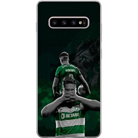 Yhteensopiva Puhelinkuori Samsung Galaxy S10+ Neonmotiivi, jossa teksti "Gaming is in my DNA" sinisenä ja punaisena tiiliseinällä, jossa loistava DNA-