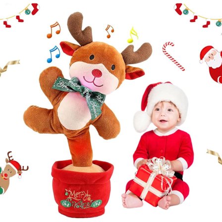 Dansande Ren Plyschleksak för Jul - Ljus, Sjungande, Talande, Upprepande Animerad Gosedjur, Musikalisk Babyleksak för 0-6/6-12 Mån