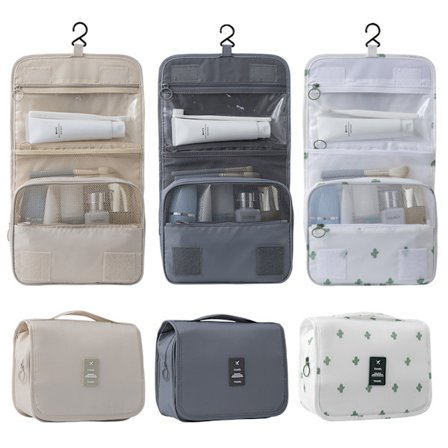 Hengende toalettmappe for kvinner, reise-toalettmapper med krok, beige