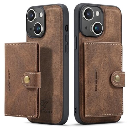 iPhone 15- Läderplånboksfodral med magnetiskt hållare