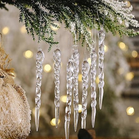 24 stk. plastik jule-istapper vedhæng, juletræsvedhæng, istap juledekorationer, klar, 13*1 cm