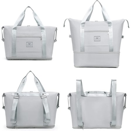 Udvidelig rejsetaske til kvinder med trolley-ærme, weekend-overnatningstaske til hospital med dobbelt skulderrem, håndbagage - lysegrå