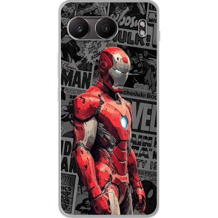Kompatibelt Mobildeksel til OnePlus OnePlus Nord 4 Iron Man helt kunst i tegneseriestil, rød metallrustning mot grå bakgrunn, kraftig og moderne mot