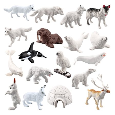 18 stk. Arktiske Dyrefigurer Sæt – PVC Polare Dyrefigurer Inklusive Isbjørn, Polarræv, Sæl, Hvalros, Hval og Mere – Miniaturelegetøj til Børn