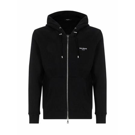 Balmain Logo Zipped Drawstring Hoodie Sort, Herre