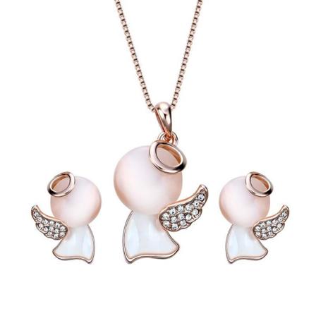 Smyckesset Ängel Örhängen Och Halsband Rött Guld