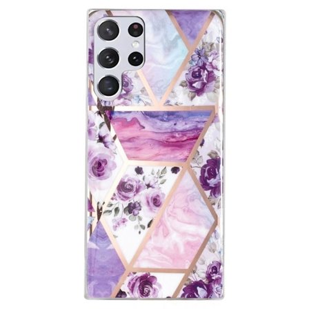 Marmormotiv Samsung Galaxy S22 Ultra skal - Lila Blomma