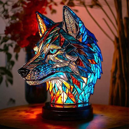 Dyre bordlampe serie, farvet harpiks dyre natlys, boheme farvet harpiks lampe til dyreelskere hjem dekoration gave(Ulv)