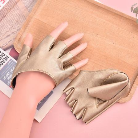 Pu Læder Fingerless Handsker Til Goth Punk Rock Lolita Harajuku Guld One Size Gold One Size