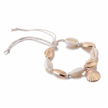 Ankellänk Fotlänk Fotkedja Vristlänk Rep med Snäckor i Guld