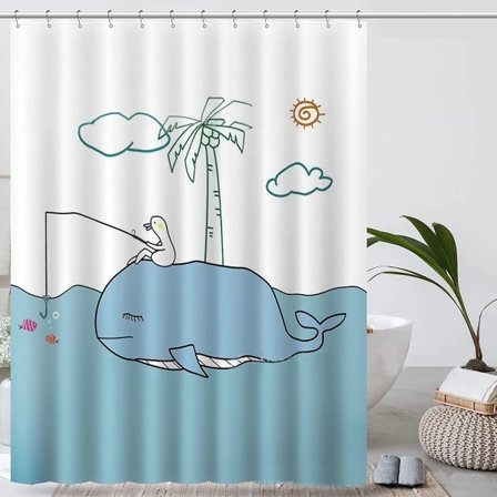 IC Anka duschdraperi, Whale Cartoon Character tyg tyg 35.4''W x 70.9''L