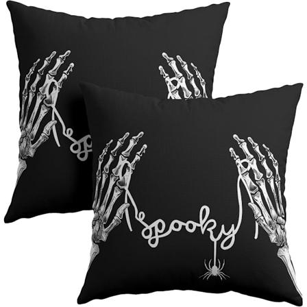 Halloween Pudebetræk 18x18 tommer Sæt af 2 Spooky Skelet Dekorative Udendørs Pudebetræk Familie Dekoration til