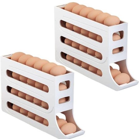 2-pak – 4 niveauer æggebeholder til køleskab | Æggedispenser og æggeholder – Opbevaring til i alt 60 æg_TF_TF