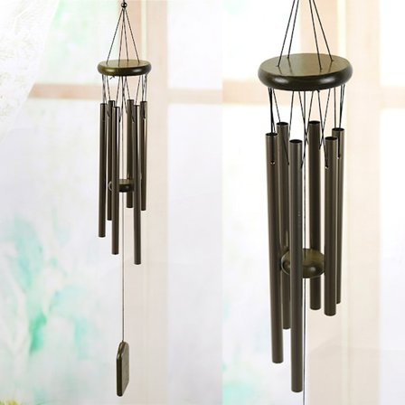 Bronze Rør Vindspil, 70cm Træ Vindspil med 6 Aluminium Hule Rør Dekorative Udendørs Hængende Klokkespil til Prydgenstande Terrasse Have Hjem