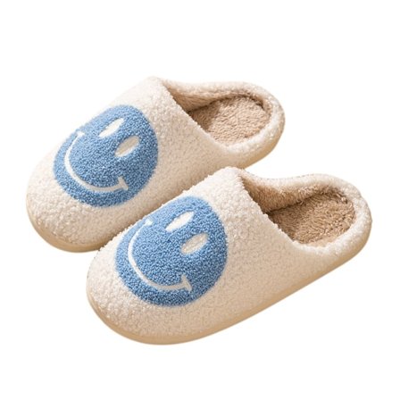 Bekväma Smiley Face Plyschtofflor Mysiga Plysch Varma Slide on Hustomtofflor med Minnesskum Hem Slip-on Pälstofflor Dämpade Tofflor
