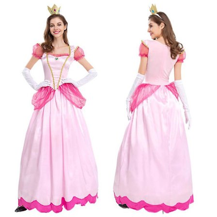 Super Mario Princess Peach Deluxe Cosplay Cosplay Pink Princess Outfit för kvinnor Klä upp till Halloween Carnival Party Comic-con komplett set