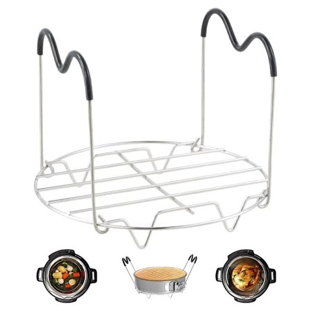 Dampstativ i rustfrit stål med silikonehåndtag, rundt stativ i rustfrit stål til airfryer, trykkoger, køkkenmadlavning, kølestativ