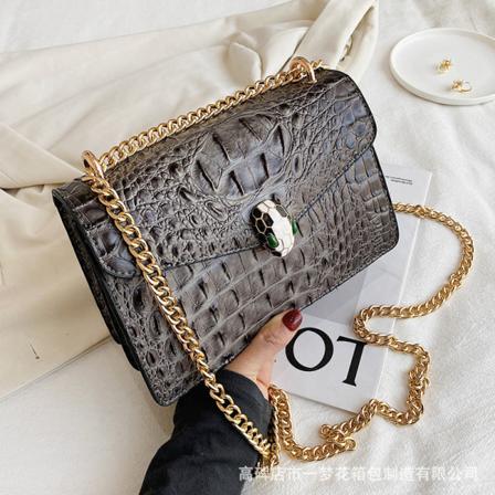 Kvinder Dame Håndtaske Krokodille mønster Vintage Kæde Lille Firkantet Taske Mode Personlighed Dark gray