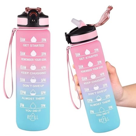 2-pak - 1 l vandflaske med sugerør og timer