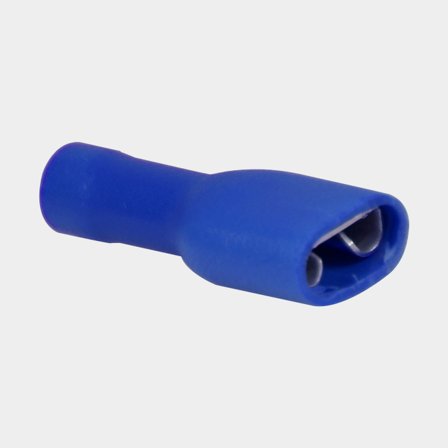 Fully insulated female blade terminal housings, 6.4 x 0.8 mm, fits cable 1.5 - 2.5 mm², 100-pack, blue