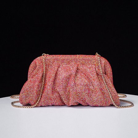 Shiny Rhinestones Handle Bag Evening Clutch Bag VANNMELON RØD