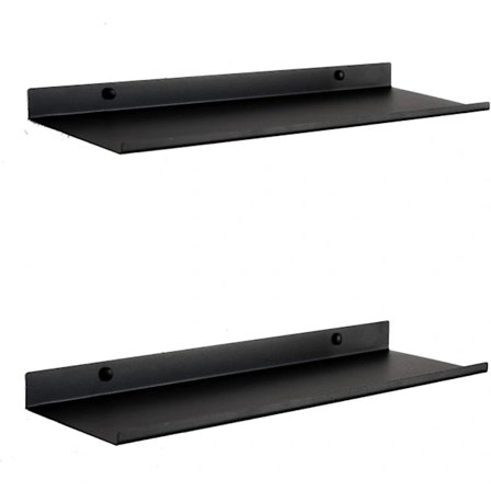 Svart metall veggmontert hylle | Sett med 2 flytende hyller 40 cm